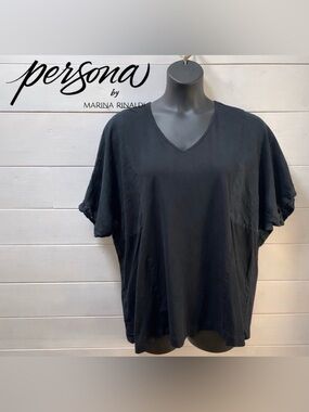 PERSONA by Marina Rinaldi – Black & Navy Linen-Cotton Top (estimated XL/XXL)